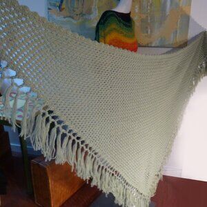 Crochet shaul, sage vintage handmade shaw